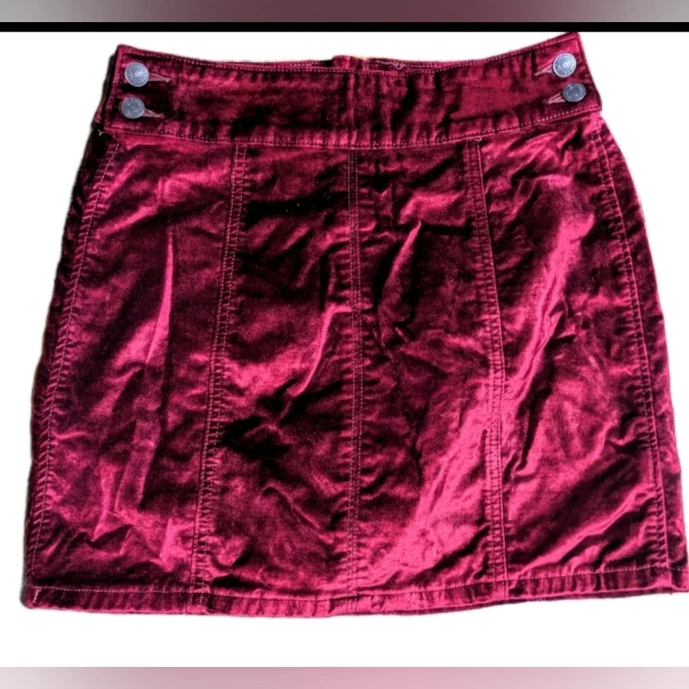 Free People Crushed Velvet‎ Mini Skirt Burgundy Red Grunge Retro Chic - Picture 3 of 10